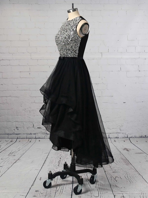 Princess Scoop Neck Organza Asymmetrical Beading Prom Dresses #LDB020103179
