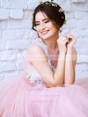 Princess Scoop Neck Tulle Floor-length Appliques Lace Prom Dresses #LDB020103231