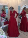 Princess V-neck Satin Floor-length Beading Prom Dresses #LDB020103256