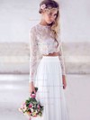 A-line Scoop Neck Lace Chiffon Floor-length Prom Dresses #LDB020103264