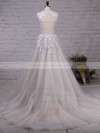 Princess V-neck Tulle Court Train Appliques Lace Prom Dresses #LDB020103499