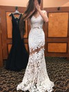 Trumpet/Mermaid Scoop Neck Lace Tulle Sweep Train Appliques Lace Prom Dresses #LDB020103500