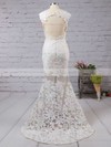 Trumpet/Mermaid Scoop Neck Lace Tulle Sweep Train Appliques Lace Prom Dresses #LDB020103500