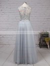 A-line Scoop Neck Tulle Floor-length Beading Prom Dresses #LDB020103502