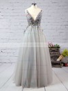 Princess V-neck Tulle Floor-length Beading Prom Dresses #LDB020103505