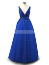 Princess V-neck Tulle Floor-length Beading Prom Dresses #LDB020103505