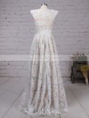 A-line Scoop Neck Lace Asymmetrical Sashes / Ribbons Prom Dresses #LDB020103509