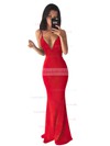Trumpet/Mermaid V-neck Jersey Sweep Train Prom Dresses #LDB020103537
