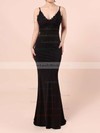 Sheath/Column V-neck Silk-like Satin Floor-length Appliques Lace Prom Dresses #LDB020103574