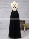 A-line V-neck Tulle Floor-length Split Front Prom Dresses #LDB020103576