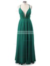 A-line V-neck Chiffon Floor-length Split Front Prom Dresses #LDB020103583
