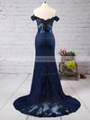 Trumpet/Mermaid Off-the-shoulder Silk-like Satin Sweep Train Beading Prom Dresses #LDB020103589