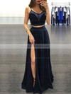 A-line Scoop Neck Chiffon Floor-length Split Front Prom Dresses #LDB020103593