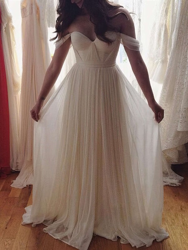 A-line Off-the-shoulder Chiffon Floor-length Ruffles Prom Dresses #LDB020103599