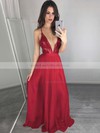 A-line V-neck Tulle Sequined Floor-length Split Front Prom Dresses #LDB020103637