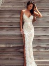 Sheath/Column V-neck Lace Floor-length Appliques Lace Prom Dresses #LDB020103652