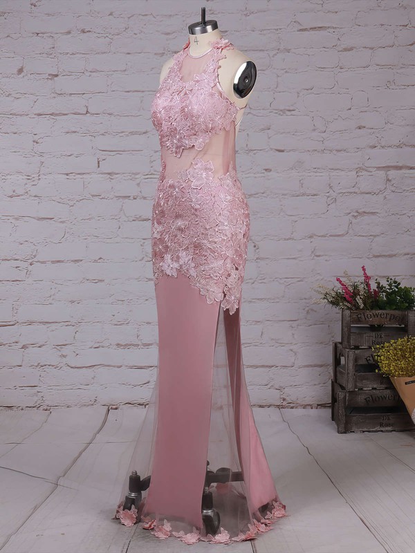 Trumpet/Mermaid Scoop Neck Tulle Floor-length Appliques Lace Prom Dresses #LDB020103669