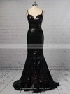 Trumpet/Mermaid V-neck Sequined Sweep Train Split Front Prom Dresses #LDB020103699