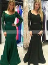 Trumpet/Mermaid Off-the-shoulder Lace Silk-like Satin Sweep Train Sashes / Ribbons Prom Dresses #LDB020103731