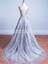 Ball Gown Scoop Neck Lace Tulle Sweep Train Appliques Lace Prom Dresses #LDB020103746