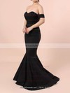 Trumpet/Mermaid Off-the-shoulder Silk-like Satin Floor-length Split Front Prom Dresses #LDB020103751
