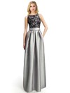 A-line Scoop Neck Satin Floor-length Appliques Lace Prom Dresses #LDB020104152