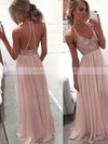 A-line V-neck Chiffon Floor-length Lace Prom Dresses #LDB020104412