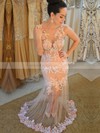Trumpet/Mermaid Scoop Neck Tulle Floor-length Appliques Lace Prom Dresses #LDB020104424
