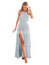 A-line Halter Chiffon Ankle-length Split Front Prom Dresses #LDB020104432