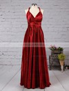 A-line V-neck Silk-like Satin Floor-length Ruffles Prom Dresses #LDB020104433