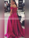 Ball Gown Off-the-shoulder Satin Sweep Train Pockets Prom Dresses #LDB020104481