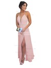 A-line V-neck Chiffon Floor-length Split Front Prom Dresses #LDB020104497