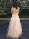 A-line Scoop Neck Tulle Floor-length Beading Prom Dresses #LDB020104502