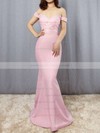 Trumpet/Mermaid Off-the-shoulder Lace Silk-like Satin Floor-length Sashes / Ribbons Prom Dresses #LDB020104503