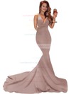 Trumpet/Mermaid V-neck Jersey Sweep Train Prom Dresses #LDB020104522