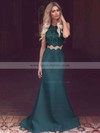 Trumpet/Mermaid Scoop Neck Lace SatinSweep Train Appliques Lace Prom Dresses #LDB020104536