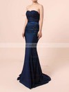 Trumpet/Mermaid Sweetheart Silk-like Satin Sweep Train Appliques Lace Prom Dresses #LDB020104580
