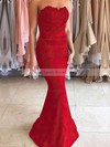 Trumpet/Mermaid Sweetheart Silk-like Satin Sweep Train Appliques Lace Prom Dresses #LDB020104580