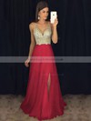 A-line V-neck Chiffon Floor-length Beading Prom Dresses #LDB020104583