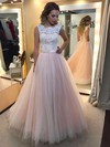 Ball Gown Scalloped Neck Tulle Floor-length Appliques Lace Prom Dresses #LDB020104585