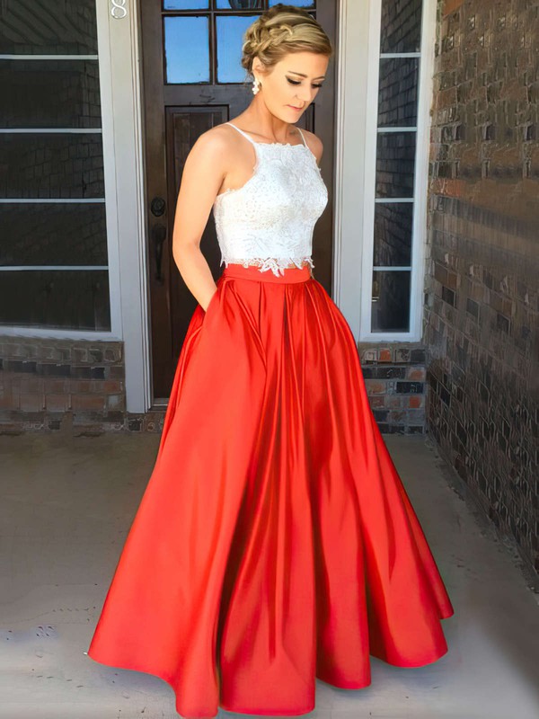 Ball Gown Square Neckline Satin Floor-length Appliques Lace Prom Dresses #LDB020104587