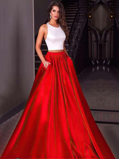 Ball Gown Halter Satin Floor-length Pockets Prom Dresses #LDB020104589