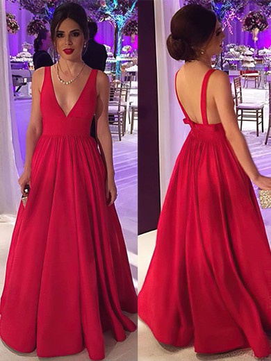 Ball Gown V-neck Silk-like Satin Floor-length Bow Prom Dresses #LDB020104603