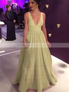 Ball Gown V-neck Silk-like Satin Floor-length Bow Prom Dresses #LDB020104603