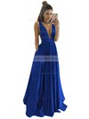 A-line V-neck Satin Floor-length Ruffles Prom Dresses #LDB020104605
