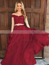 A-line Off-the-shoulder Tulle Floor-length Appliques Lace Prom Dresses #LDB020104809