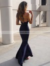 Trumpet/Mermaid V-neck Silk-like Satin Sweep Train Ruffles Prom Dresses #LDB020104812