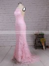 Sheath/Column Scoop Neck Lace Sweep Train Prom Dresses #LDB020104813