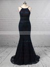 Sheath/Column Scoop Neck Lace Sweep Train Prom Dresses #LDB020104813