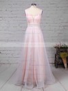 Princess V-neck Lace Tulle Floor-length Crystal Detailing Prom Dresses #LDB020104814